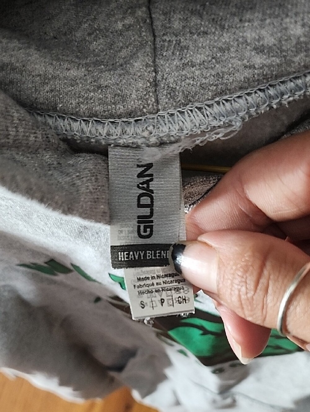 Gildan Gray Pullover Hoodie with Green Graphic - Picture 4 of 5